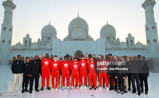The Atlanta Hawks poses for a team photo as part of 2022 NBA Global Games Abu Dhabi on at the Grand Mosque October 2, 2022 in Abu Dhabi, The United...