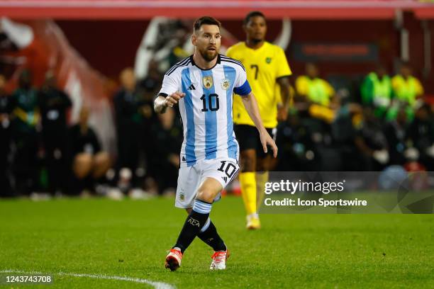 Argentina forward Lionel Messi during the international friendly soccer game between Argentina and Jamaica on September 27, 2022 at Red Bull Arena in...