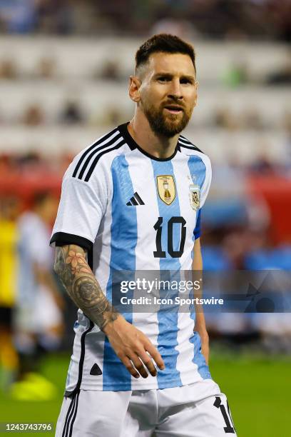 Argentina forward Lionel Messi during the international friendly soccer game between Argentina and Jamaica on September 27, 2022 at Red Bull Arena in...