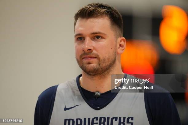 Luka Doncic of the Dallas Mavericks participates during practice on September 30, 2022 at the Dallas Mavericks Practice Facility in Dallas, Texas....