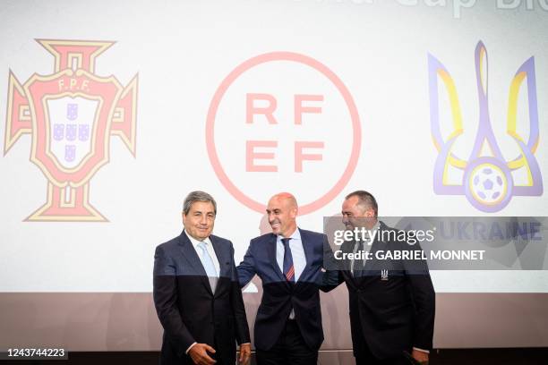 President of the Portuguese Football Federation Fernando Soares Gomes da Silva , President of the Spanish Football Federation Luis Rubiales , and...