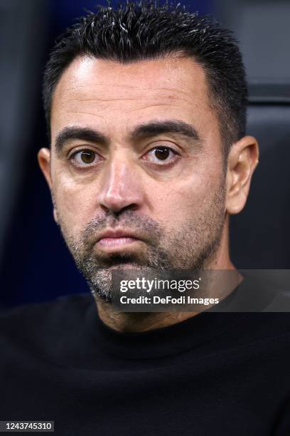 Xavi Hernandez of FC Barcelona looks on during the UEFA Champions League group C match between FC Internazionale and FC Barcelona at San Siro Stadium...