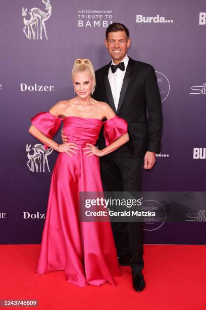 Sonja Kiefer and Cedric Schwarz attend the Tribute to Bambi 2022 at Hotel Berlin Central District on October 5, 2022 in Berlin, Germany.