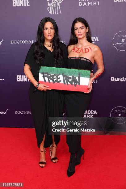 Minu Barati and Shermine Shahrivar attend the Tribute to Bambi 2022 at Hotel Berlin Central District on October 5, 2022 in Berlin, Germany.