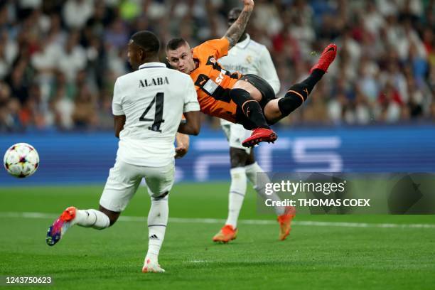 Shakhtar Donetsk Ukranian midfielder Oleksandr Zubkov scores his team's first goal during the UEFA Champions League 1st round day 3 group F football...