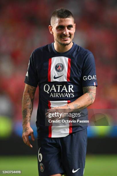 Marco Verratti of Paris Saint-Germain in action during the UEFA Champions League group H match between SL Benfica and Paris Saint-Germain at Estadio...