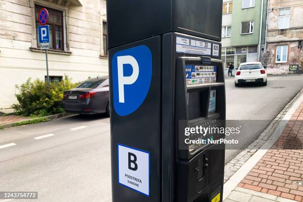 Parking meter is seen in Krakow, Poland on October 5, 2022.