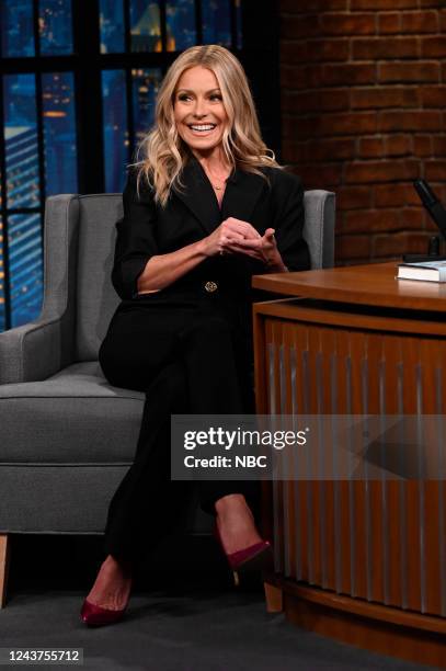 Episode 1341 -- Pictured: Actress/Talk Show Host Kelly Ripa during an interview with host Seth Meyers on October 5, 2022 --