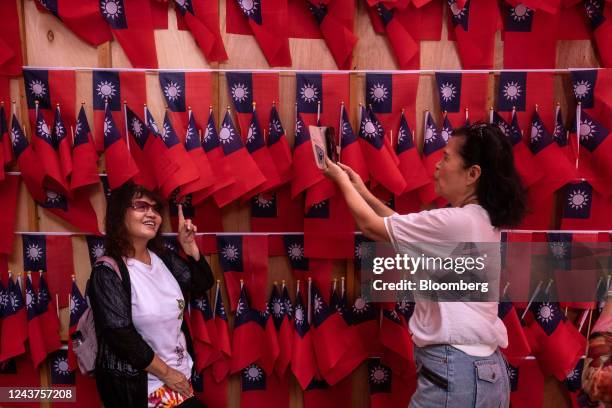 Taiwanese flags ahead of Taiwan's national day in Taipei, Taiwan, on Wednesday, Oct. 5, 2022. Taiwan warned it would treat any Chinese incursion into...