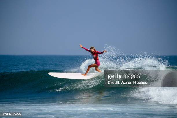 Longboard Champion Soleil Errico of United States surfs in Heat 1 of the Semifinals at the Cuervo Classic Malibu Longboard Championship on October 5,...