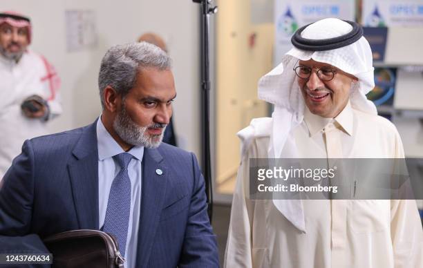 Haitham al-Ghais, secretary-general of Organization of Petroleum Exporting Countries , left, and Abdulaziz bin Salman, Saudi Arabia's energy...