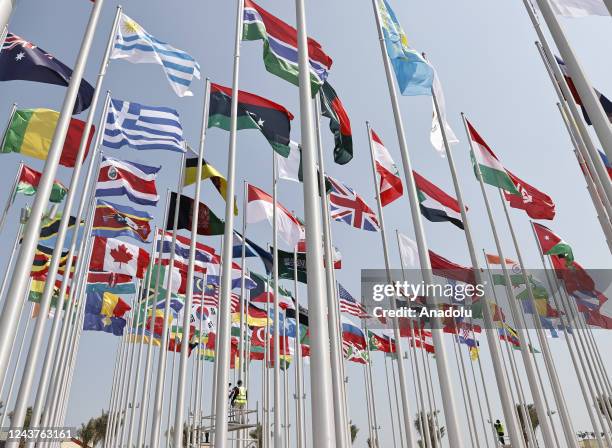 Different countries flags are seen ahead of the FIFA World Cup 2022 at Corniche region in Doha, Qatar on October 06, 2022.