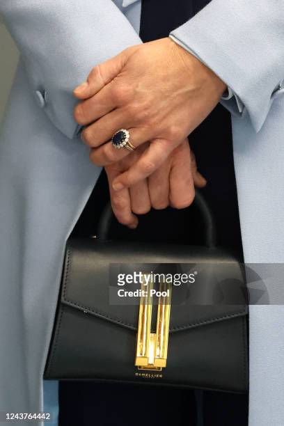 Close up the hands of Catherine, Princess of Wales, as she arrives for a visit to PIPS Suicide Prevention in Belfast which works across communities...