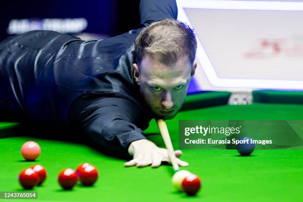 Judd Trump of England plays a shot during Hong Kong Masters 2022 Quarter Final match between Judd Trump of England and John Higgins of Scotland at...