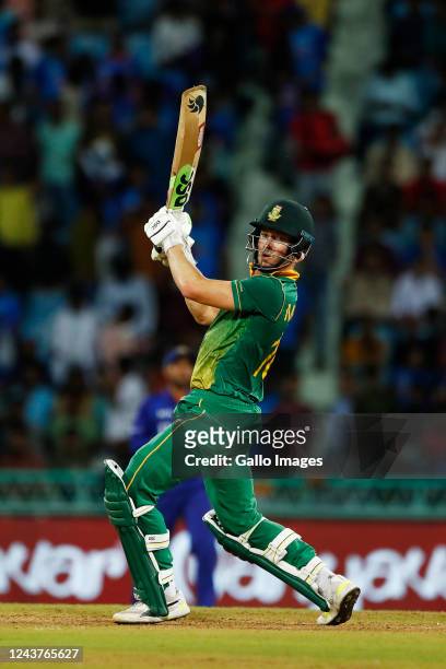 David Miller of South Africa plays a shot during the 1st One Day International match between India and South Africa at Bharat Ratna Shri Atal Bihari...
