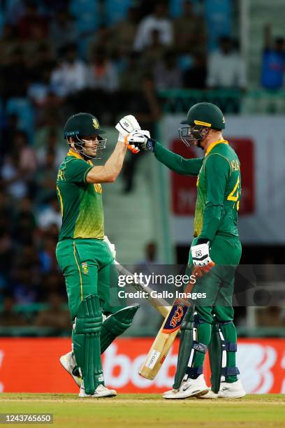 David Miller of South Africa and Heinrich Klaasen of South Africa interact during the 1st One Day International match between India and South Africa...