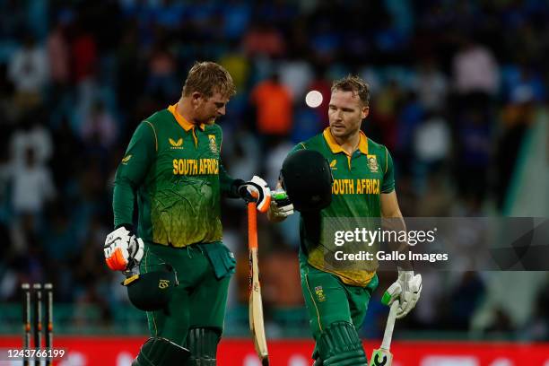 David Miller of South Africa and Heinrich Klaasen of South Africa during the 1st One Day International match between India and South Africa at Bharat...