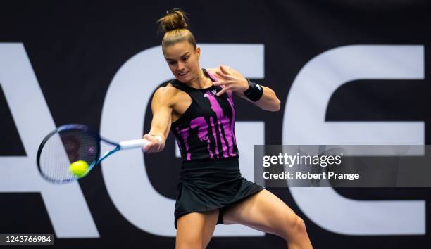 Maria Sakkari of Greece in action against Alycia Parks of the United States during her second round match on Day 4 of the Agel Open at Ostravar Arena...