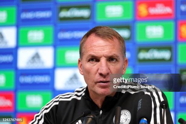 Leicester City Manager Brendan Rodgers during the Leicester City press conference at Leicester City Training Ground, Seagrave on October 06, 2022 in...