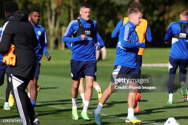 Jamie Vardy of Leicester City during the Leicester City training session at Leicester City Training Ground, Seagrave on October 06, 2022 in...