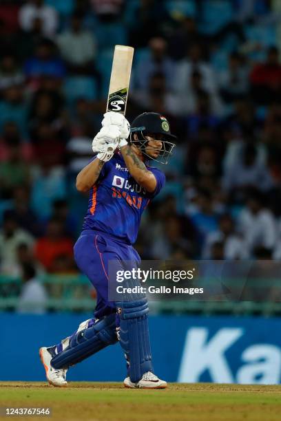 Ishan Kishan of India plays a shot during the 1st One Day International match between India and South Africa at Bharat Ratna Shri Atal Bihari...