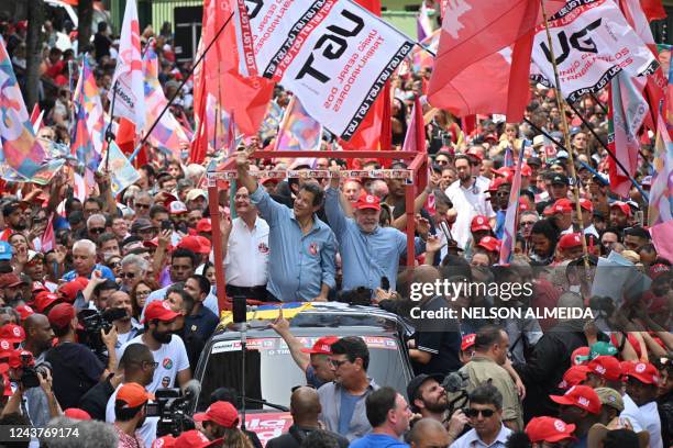 Brazilian former President and candidate for the leftist Workers Party , Luiz Inacio Lula da Silva , his vice presidential candidate Geraldo Alckmin...