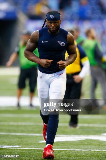 Tennessee Titans Running Back Derrick Henry runs off the field after an NFL game between the Tennessee Titans and the Indianapolis Colts on October...