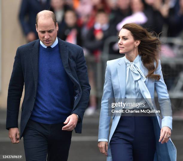 Prince William, Prince of Wales and Catherine, Princess of Wales during their visit to Carrickfergus on October 6, 2022 in Carrickfergus, Northern...