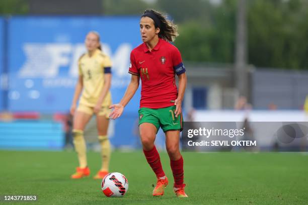 Portugal's Dolores Silva pictured in action during a soccer game between Portugal and Belgium's national team the Red Flames in Portugal on Thursday...