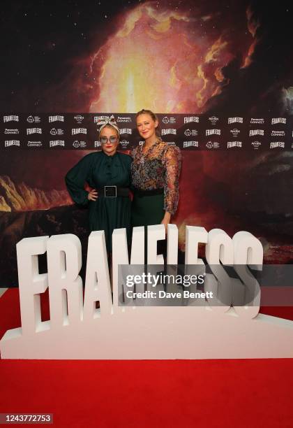 Erica Bergsmeds and Siobhan Hewlett attend the World Premiere of Frameless in Marble Arch on October 6, 2022 in London, England. The immersive art...