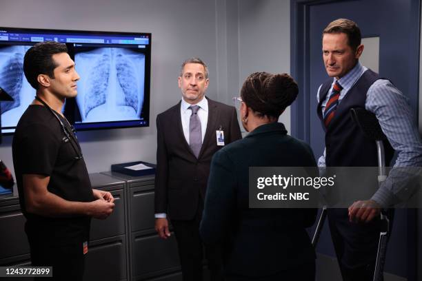 Yup, This is The World We Live In" Episode 805 -- Pictured: Dominic Rains as Crockett Marcel, Marc Grapey as Peter Kalmick, S. Epatha Merkerson as...