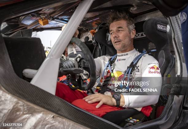 Bahrain Raid Xtreme's French driver Sebastien Loeb crosses the finish line in the Rally of Morocco 2022, in Agadir on October 6, 2022.