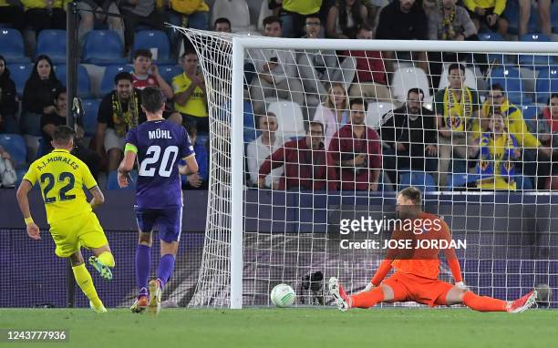 Villarreal's Spanish forward Jose Luis Morales scores his third goal, Villarreal's fifth one, during the UEFA Europa Conference League, 1st round day...