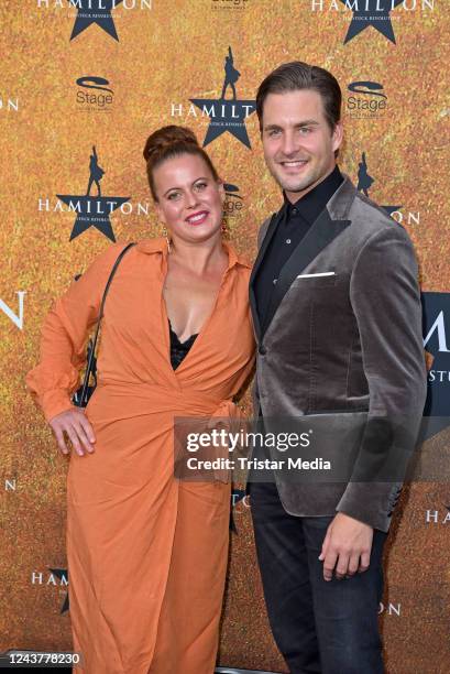 Alexander Klaws and Nadja Scheiwiller attend the premiere of "Hamilton - Das Musical" at Stage Operettenhaus on October 6, 2022 in Hamburg, Germany.