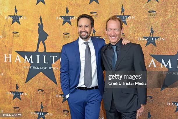 Actor and composer of the musical Lin-Manuel Miranda and US producer of the musical Jeffrey Seller attend the premiere of "Hamilton - Das Musical" at...