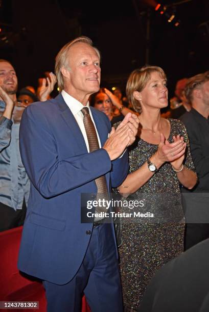 Gerhard Delling and Christina Block during the premiere of HAMILTON The Musical Revolution at Stage Operettenhaus on October 6, 2022 in Hamburg,...