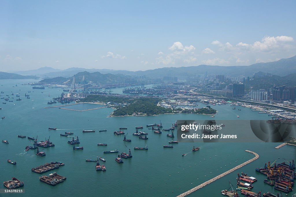 Aerial view of harbour,Hong Kong