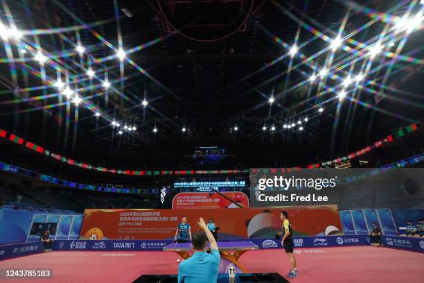 Jang Woojin of South Korea reacts against Wong Chun Ting of Hong Kong China during 2022 ITTF World Team Championships Finals - Men's...