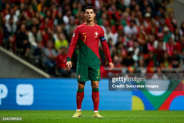 Cristiano Ronaldo of Portugal during the UEFA Nations league match between Portugal v Spain at the Estadio Municipal de Braga on September 27, 2022...