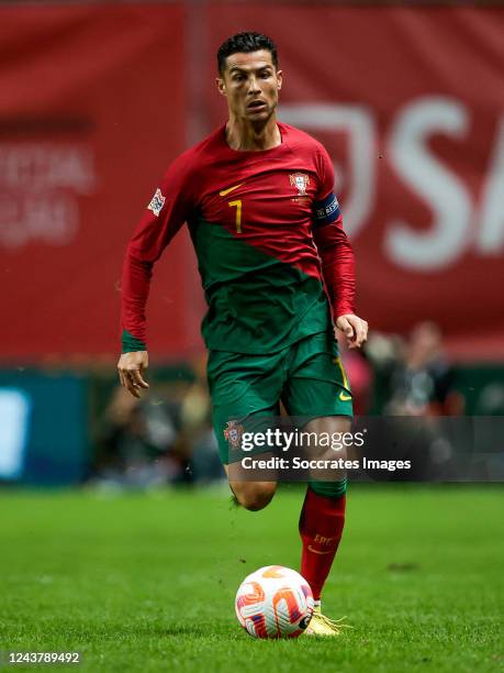 Cristiano Ronaldo of Portugal during the UEFA Nations league match between Portugal v Spain at the Estadio Municipal de Braga on September 27, 2022...