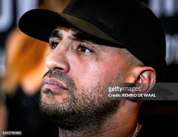 Morroco's kickboxer Badr Hari poses during the weigh in and staredown on the eve of his kickboxing fight against Alistair Overeem at the Gelredome in...