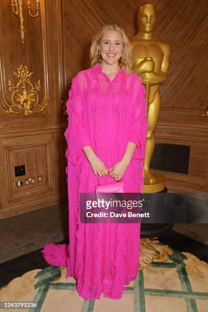 Greta Gerwig attends the Academy Of Motion Pictures Arts And Sciences Women In Film Lunch at Claridge's Hotel on October 7, 2022 in London, England.