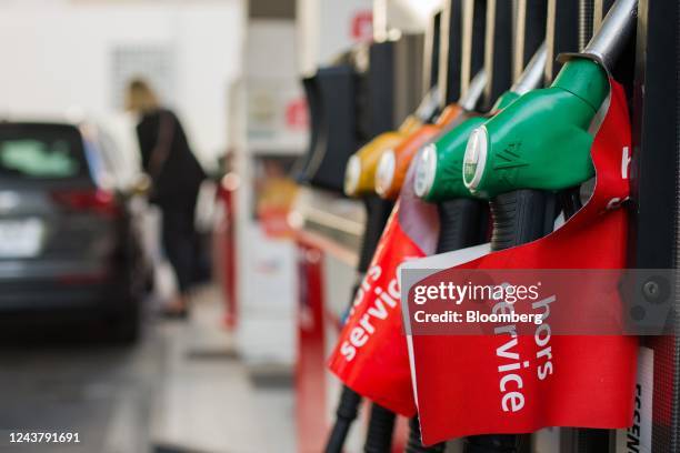 Out of order fuel pumps at a TotalEnergies SE gas station in Paris, France, on Friday, Oct. 7, 2022. The French government may release additional...