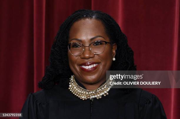 Associate US Supreme Court Justice Ketanji Brown Jackson poses for the official photo at the Supreme Court in Washington, DC on October 7, 2022.