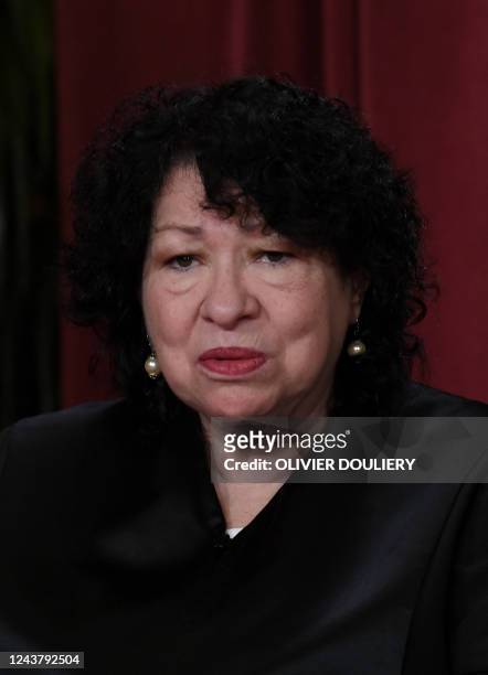 Associate US Supreme Court Justice Sonia Sotomayor poses for the official photo at the Supreme Court in Washington, DC on October 7, 2022.