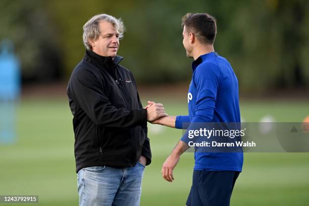 Co Owner and Chairman Todd Boehly of Chelsea during a training session at Chelsea Training Ground on October 7, 2022 in Cobham, England.