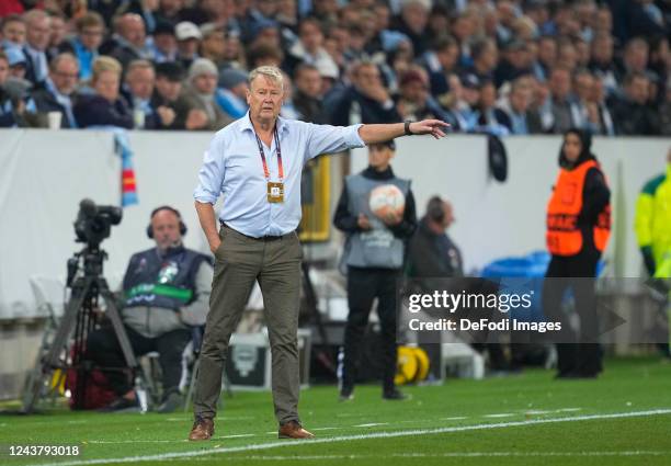 Aage Hareide of Malmo FF looks on during the UEFA Europa League group D match between Malmo FF and 1. FC Union Berlin at Eleda Stadium on October 6,...