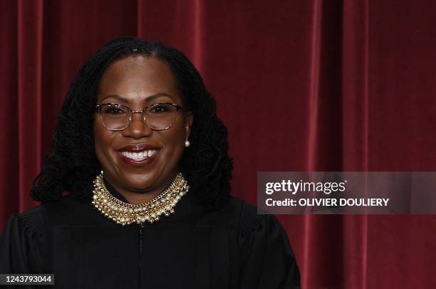 Associate US Supreme Court Justice Ketanji Brown Jackson poses for the official photo at the Supreme Court in Washington, DC on October 7, 2022.