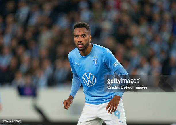 Isaac Kiese Thelin of Malmo FF looks on during the UEFA Europa League group D match between Malmo FF and 1. FC Union Berlin at Eleda Stadium on...
