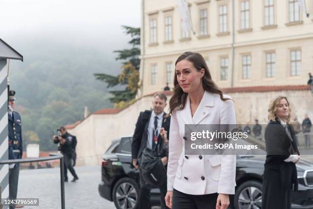 Prime Minister of Finland Sanna Marin arrives before the informal European Council meeting in Prague. Main discussed points during the meeting are...